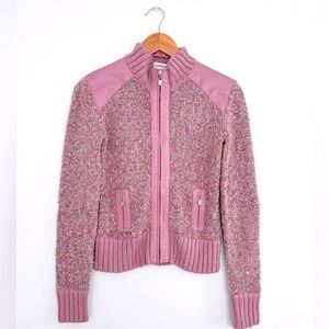 Vintage Y2K Bebe Pink Knit and Leather Zip Front Jacket